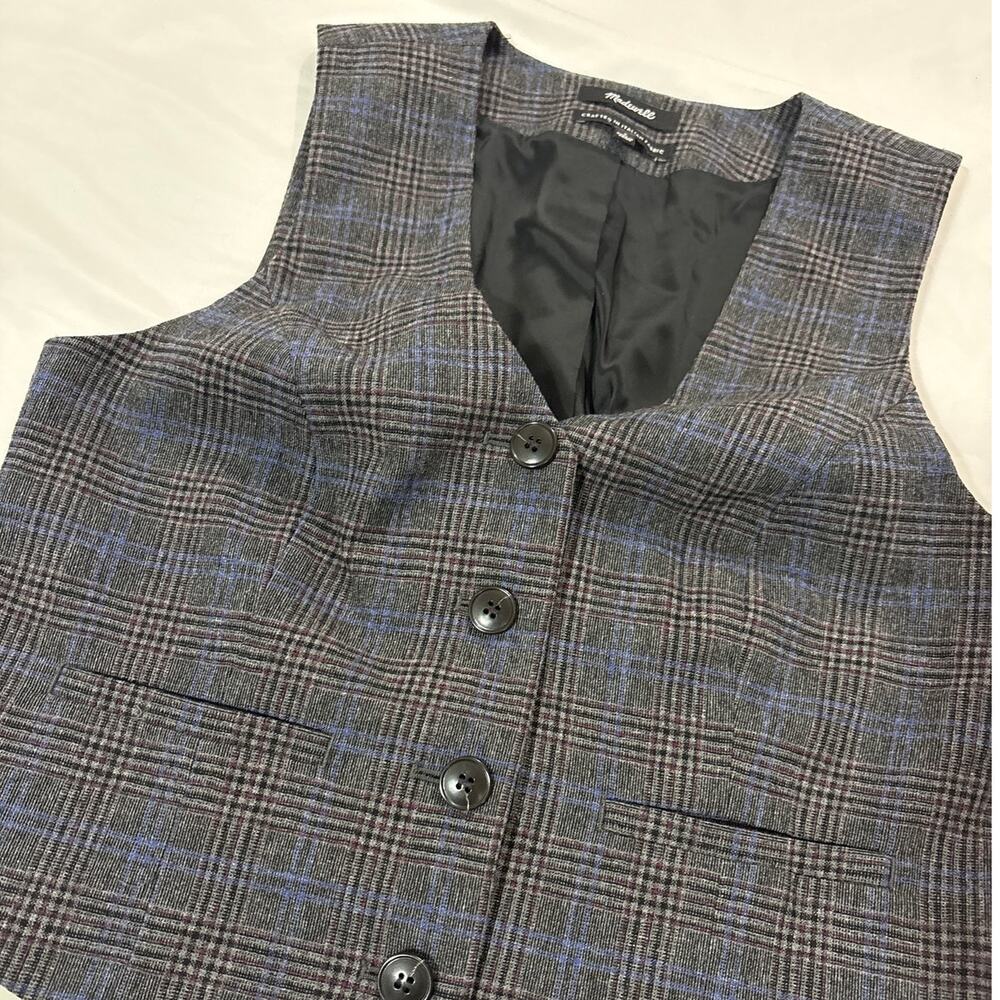 Madewell Womens 2 Wool Blend Suiting Vest Houndstooth Wool Blend Office Academia - Picture 5 of 11